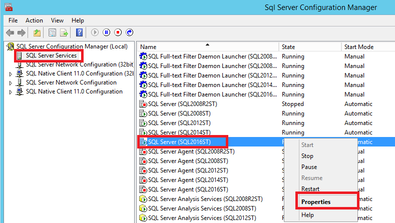 Propiedades del Administrador de configuración de SQL Server