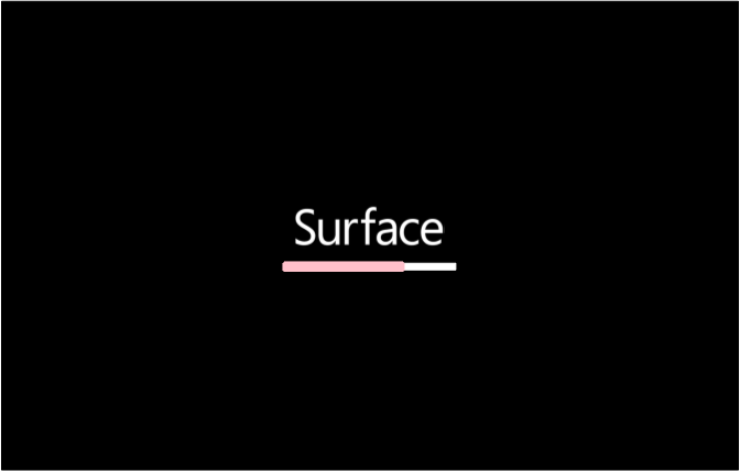 Firmware DE ISH de Surface con barra de progreso rosa.
