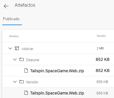 Captura de pantalla de Azure Pipelines en la que se muestra la aplicación empaquetada para las configuraciones Debug y Release.