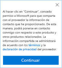 Captura de pantalla del consentimiento para compartir la información de contacto del cliente con publisher for CRM.