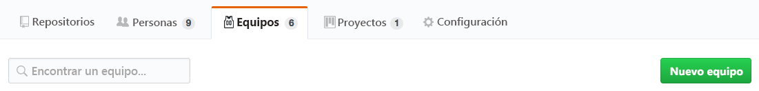Recorte de pantalla de la pantalla de organización con la pestaña Equipos resaltada.