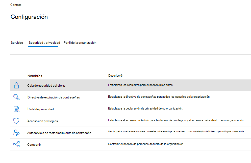 Configuración de la Caja de seguridad del cliente.