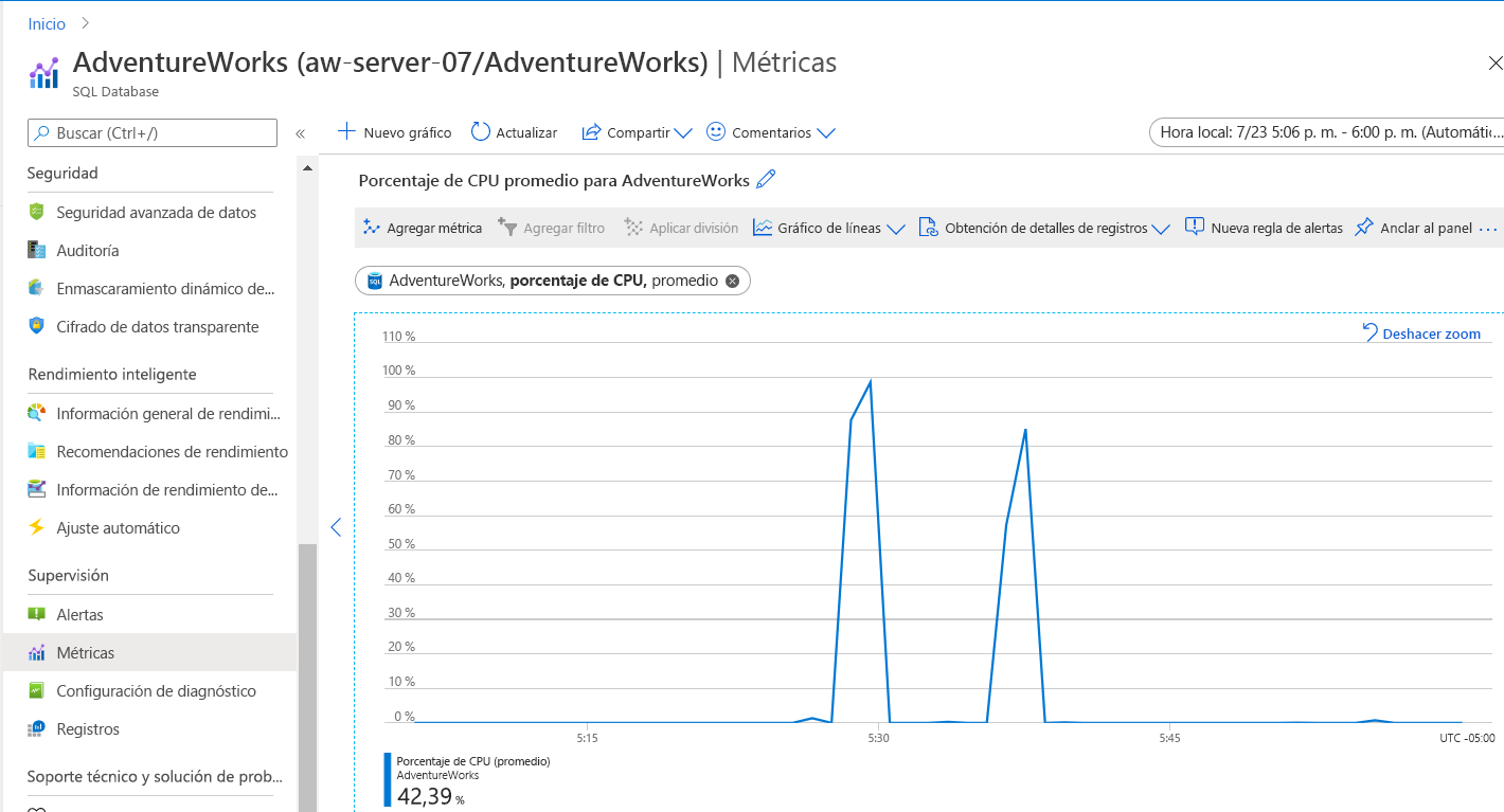 Screenshot of query comparison in the Azure portal.