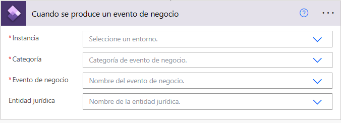 Captura de pantalla del desencadenador Cuando se produce un evento de negocio.