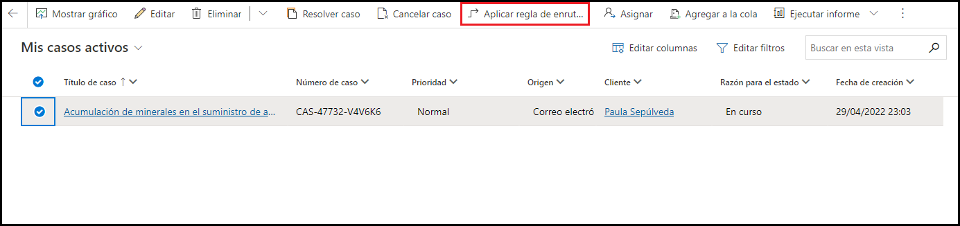 Captura de pantalla del botón Aplicar regla de enrutamiento.