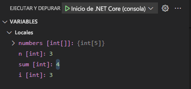 Captura de pantalla que muestra la sección Variables de la vista Ejecutar y depurar.