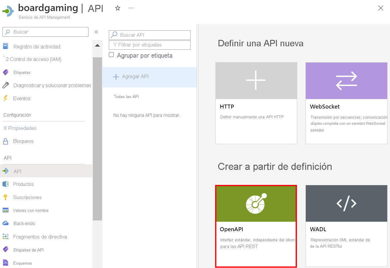Screenshot that shows how to add an API to API Management in the portal.