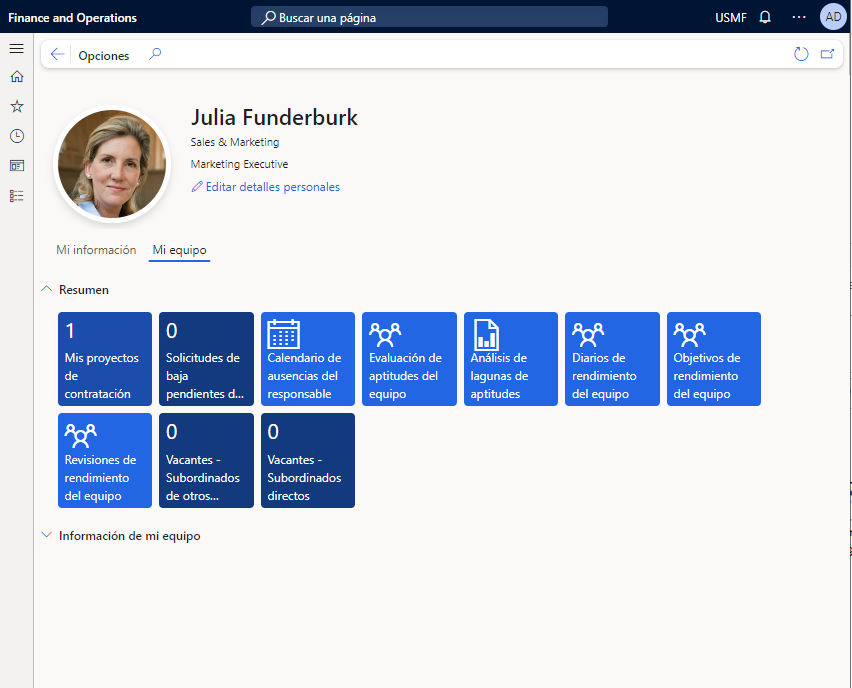 Captura de pantalla que muestra la página de autoservicio para administradores