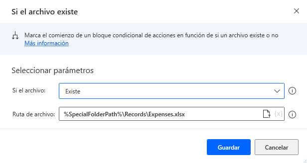 Captura de pantalla del cuadro de diálogo Si el archivo existe
