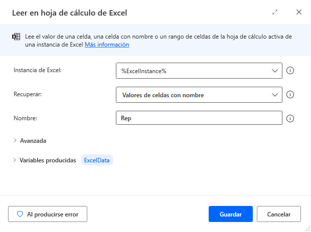 Captura de pantalla de la hoja de cálculo de Excel de lectura.