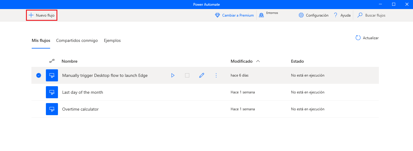 Captura de pantalla de Power Automate para escritorio