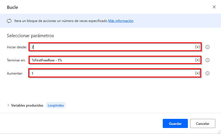 Captura de pantalla de la acción Bucle en Power Automate para escritorio.