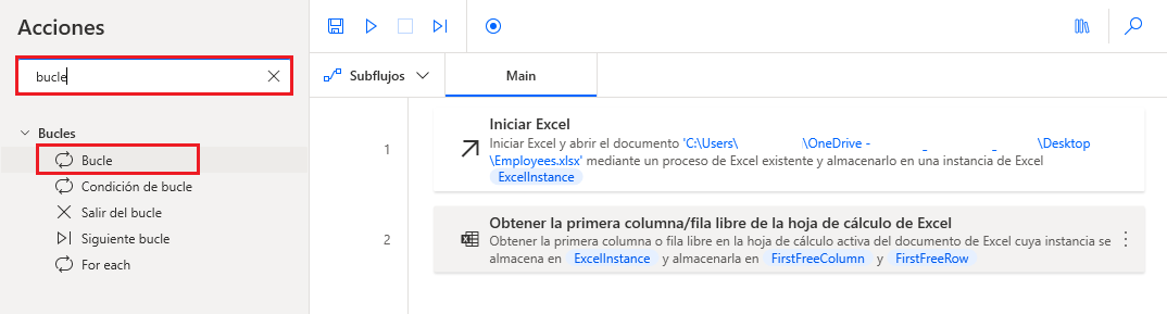 Captura de pantalla de la acción Bucle de Power Automate para escritorio en los resultados de la búsqueda.