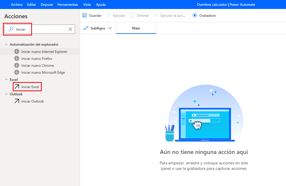Busque Iniciar en Acciones.