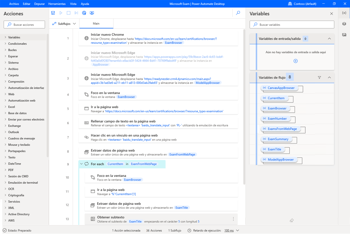 Captura de pantalla del diseñador de flujos de Power Automate para escritorio.