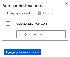 Agregue el control de destinatarios en Azure Portal para enviar notificaciones por correo electrónico.