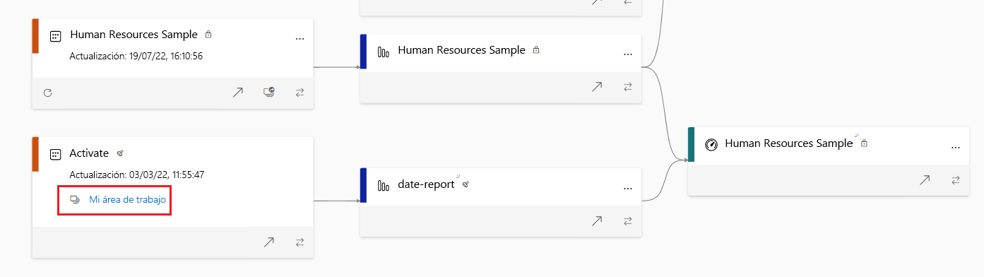 Screenshot from Power BI service, as described above, providing additional detail about the separate datasets in the same workspace.