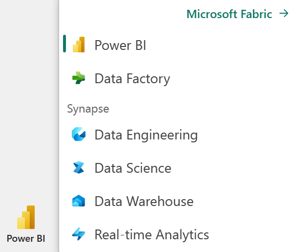 Screenshot of Power BI interface with the Power BI icon highlighted in the bottom left corner of the user interface.
