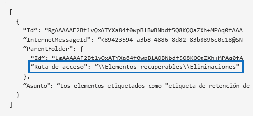 captura de pantalla del registro de auditoría de un elemento de correo electrónico eliminado permanentemente.
