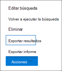 Captura de pantalla que muestra el menú Acción con la opción Exportar resultados resaltada.