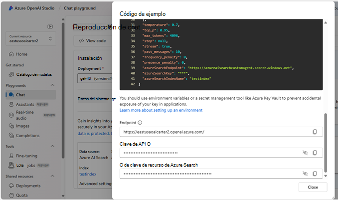 en la que se muestra el código de ejemplo.