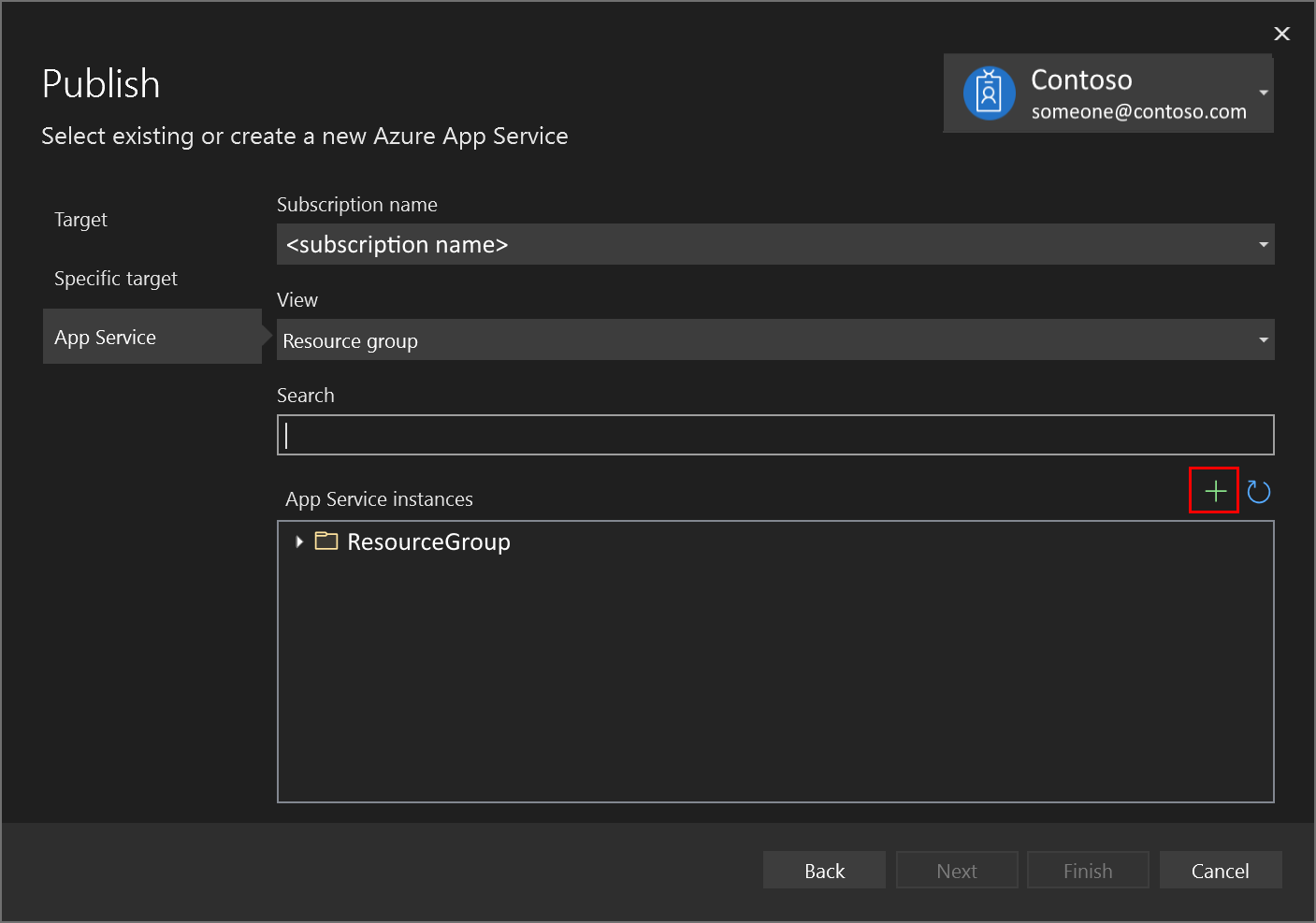 Captura de pantalla que muestra cómo seleccionar un recurso de Azure.