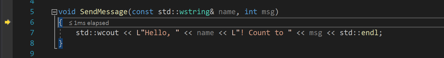 F10 Step Into Screenshot of using F11 to Step Into code.