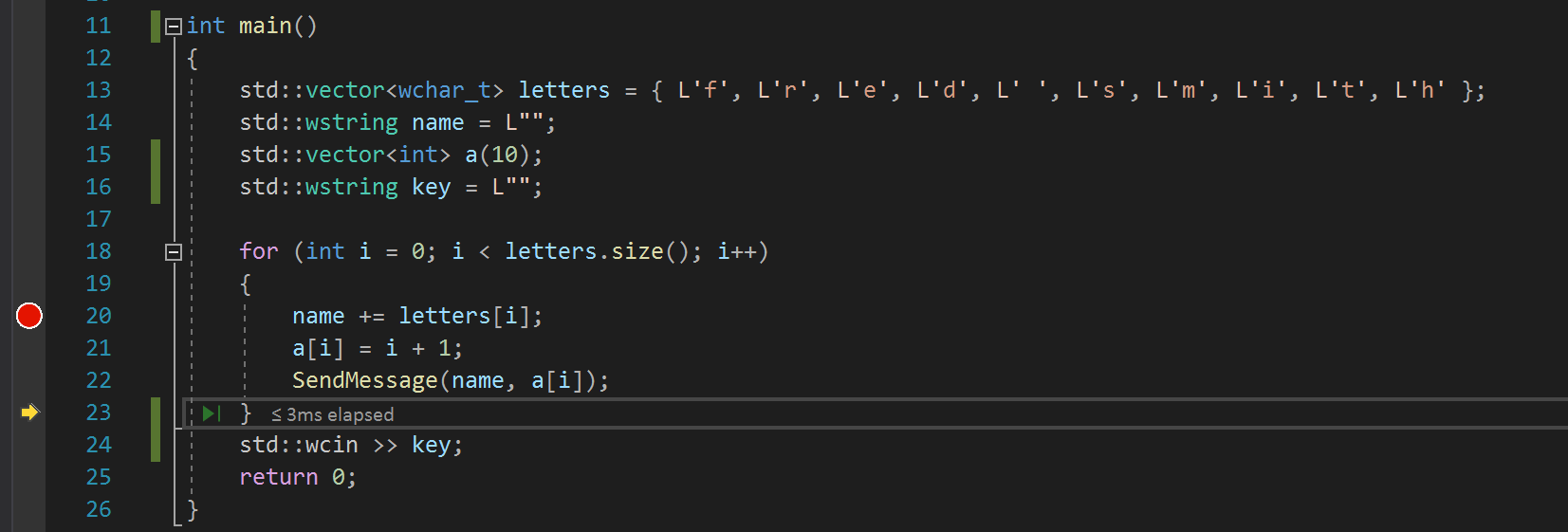F10 Step Over Screenshot of using F10 to Step Over code.