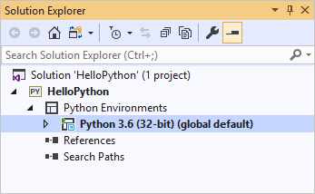 Captura de pantalla del explorador de soluciones en la que se muestra el entorno predeterminado en Visual Studio 2019.