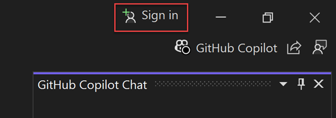 Captura de pantalla del icono de Iniciar sesión en el IDE de Visual Studio.
