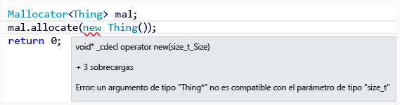 Subrayados ondulados de error de Visual C++