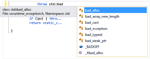 Lista de miembros de Visual C++