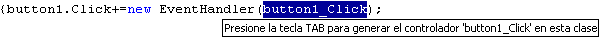 Captura de pantalla que muestra un método de controlador de eventos generado.