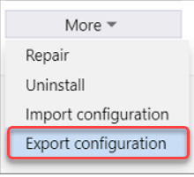Exportación de configuración desde la tarjeta del producto en el instalador de Visual Studio