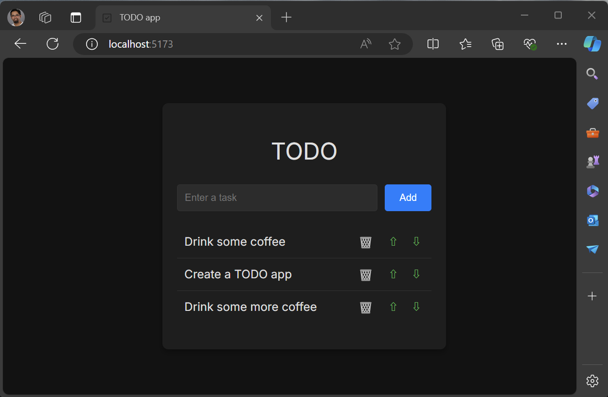 Captura de pantalla que muestra la versión final de la aplicación en ejecución.