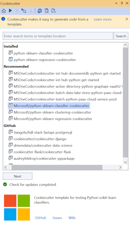 Inicio rápido: Creación de proyectos de Python mediante Cookiecutter ...
