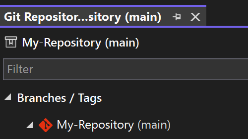 Lista de ramas de ventana del repositorio de Git.