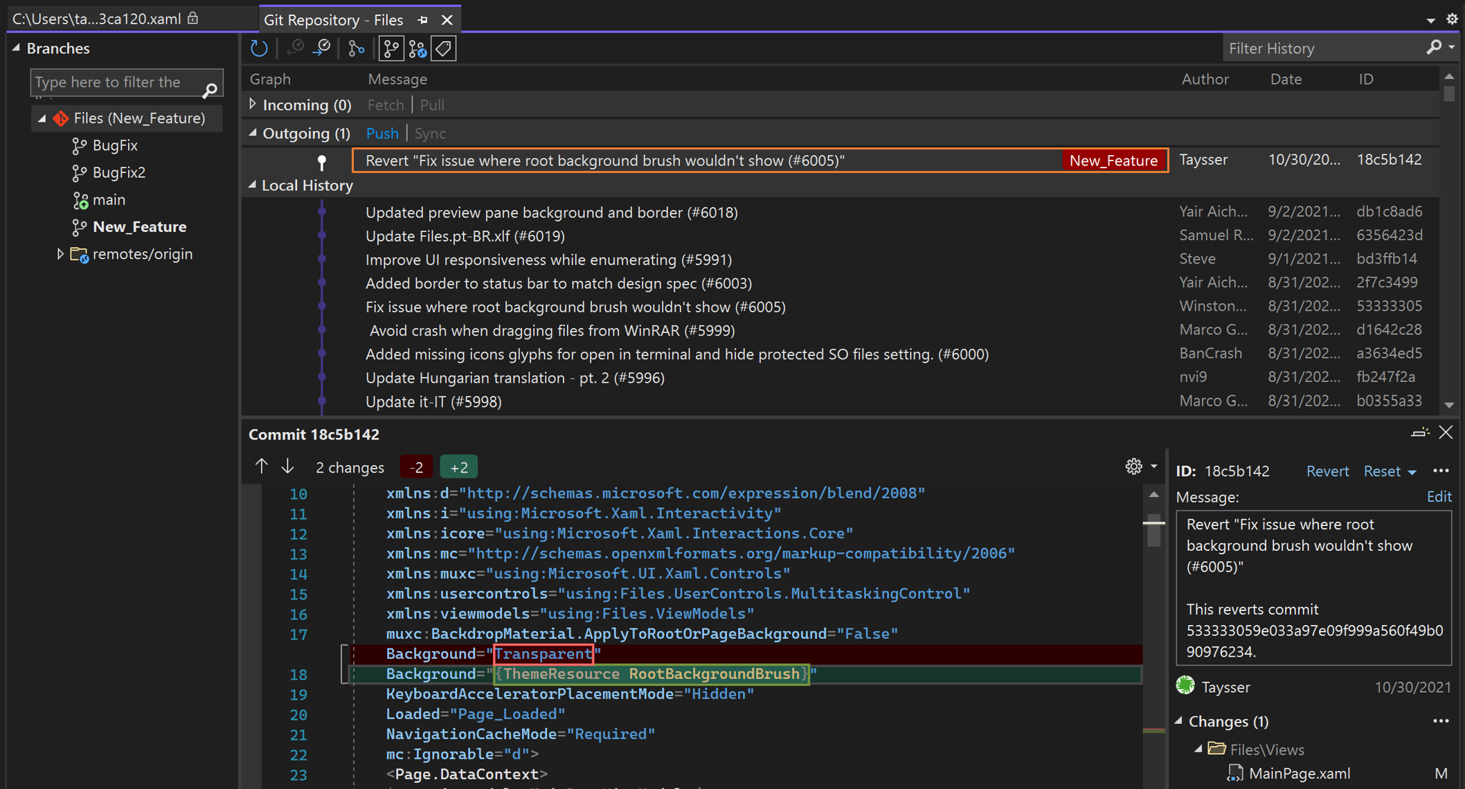 Captura de pantalla de confirmación de una operación de reversión.