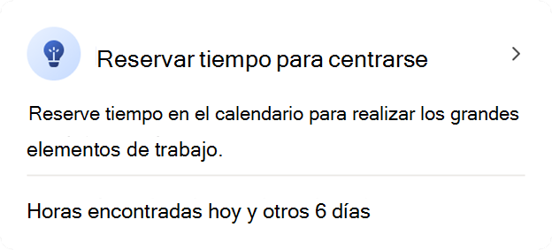 Captura de pantalla de la tarjeta Tiempo de reserva para centrarse en el complemento de Outlook de Viva Insights.