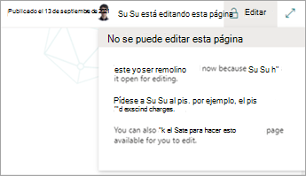 Captura de pantalla que muestra un mensaje que indica que otro usuario está editando el tema.