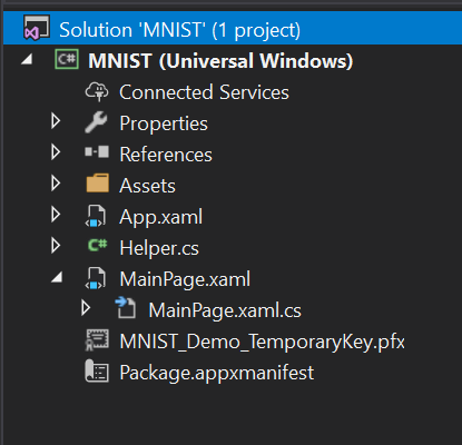 Explorador de soluciones de Visual Studio con archivos de proyecto