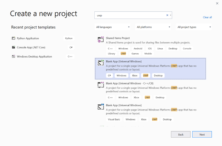 Creación de un nuevo proyecto para la aplicación