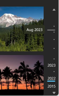 Captura de pantalla que muestra una barra de desplazamiento anotada en la aplicación Fotos.