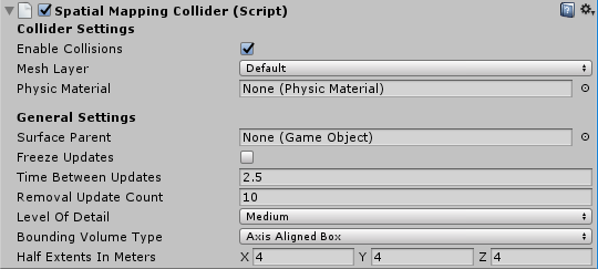 Colisionador de asignación espacial en Unity