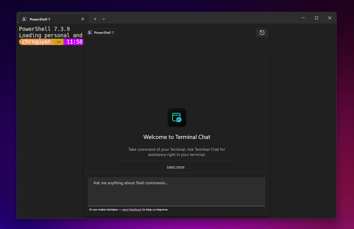 Captura de pantalla de la interfaz de usuario de Chat de Terminal
