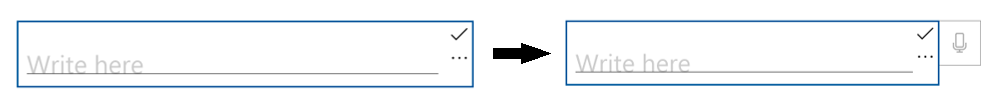 Captura de pantalla de un control HandwritingView que ocluye el botón de dictado y otro cuyo tamaño se cambia para asegurarse de que el botón de dictado está visible