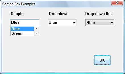 captura de pantalla que muestra un elemento seleccionado en un cuadro combinado simple
