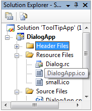 captura de pantalla que muestra una información sobre herramientas que contiene un nombre de archivo situado junto a un icono de archivo en un control de árbol