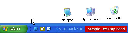Captura de pantalla que muestra las bandas de escritorio acopladas en la barra de tareas.