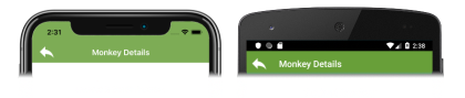 Captura de pantalla de la invalidación de un icono de botón Atrás de shell en iOS y Android